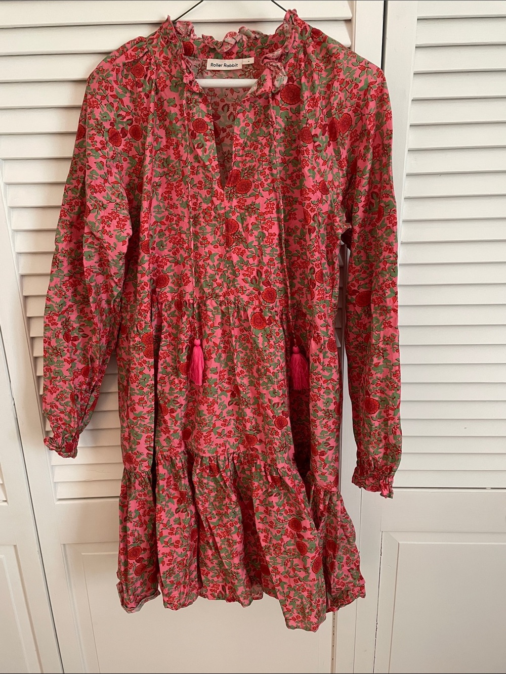 Roller Rabbit Pink Floral Tassel Tiered Dress